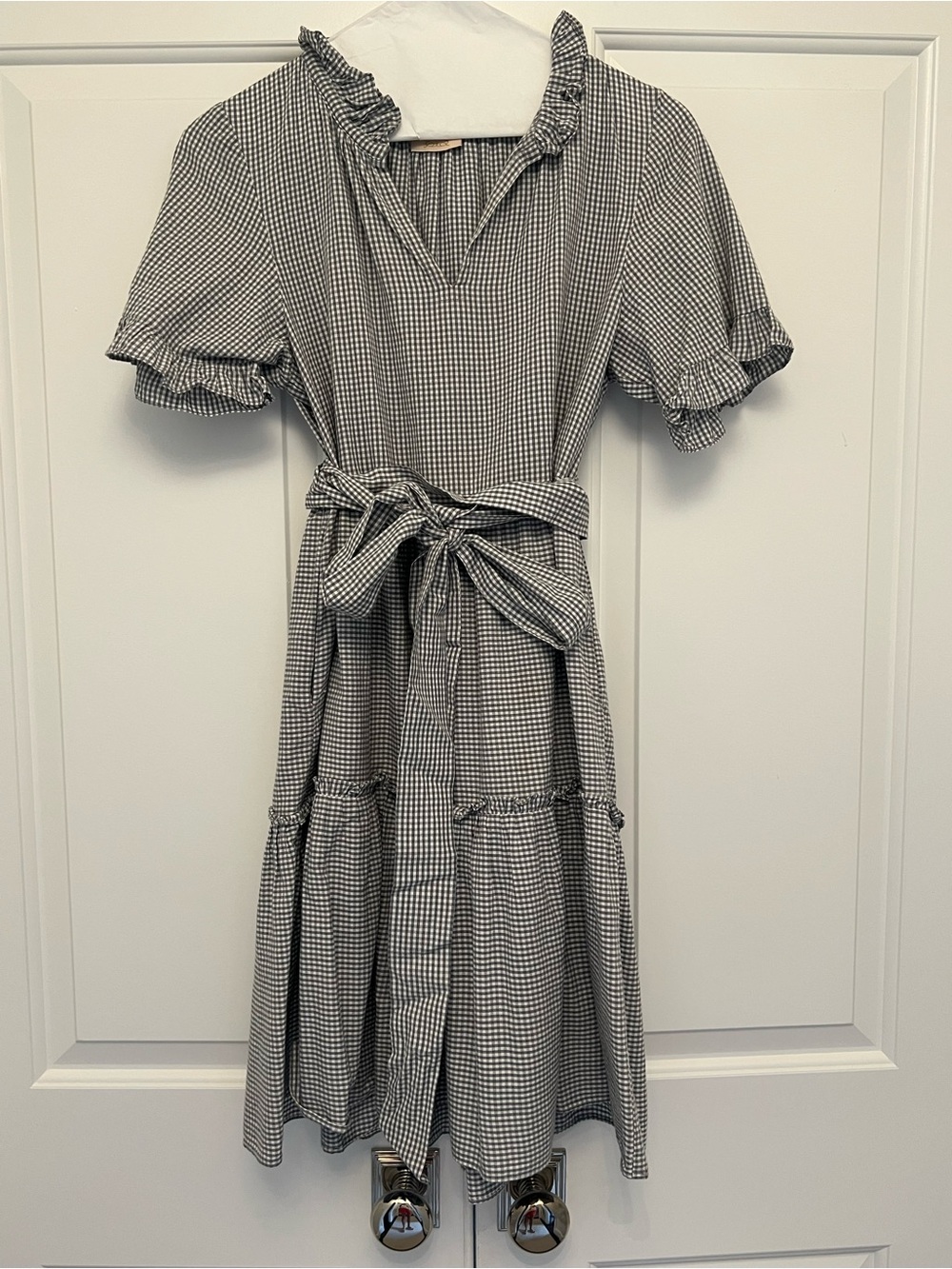Rungolee Gray Gingham Ruffle-Sleeve Tie-Waist Dress